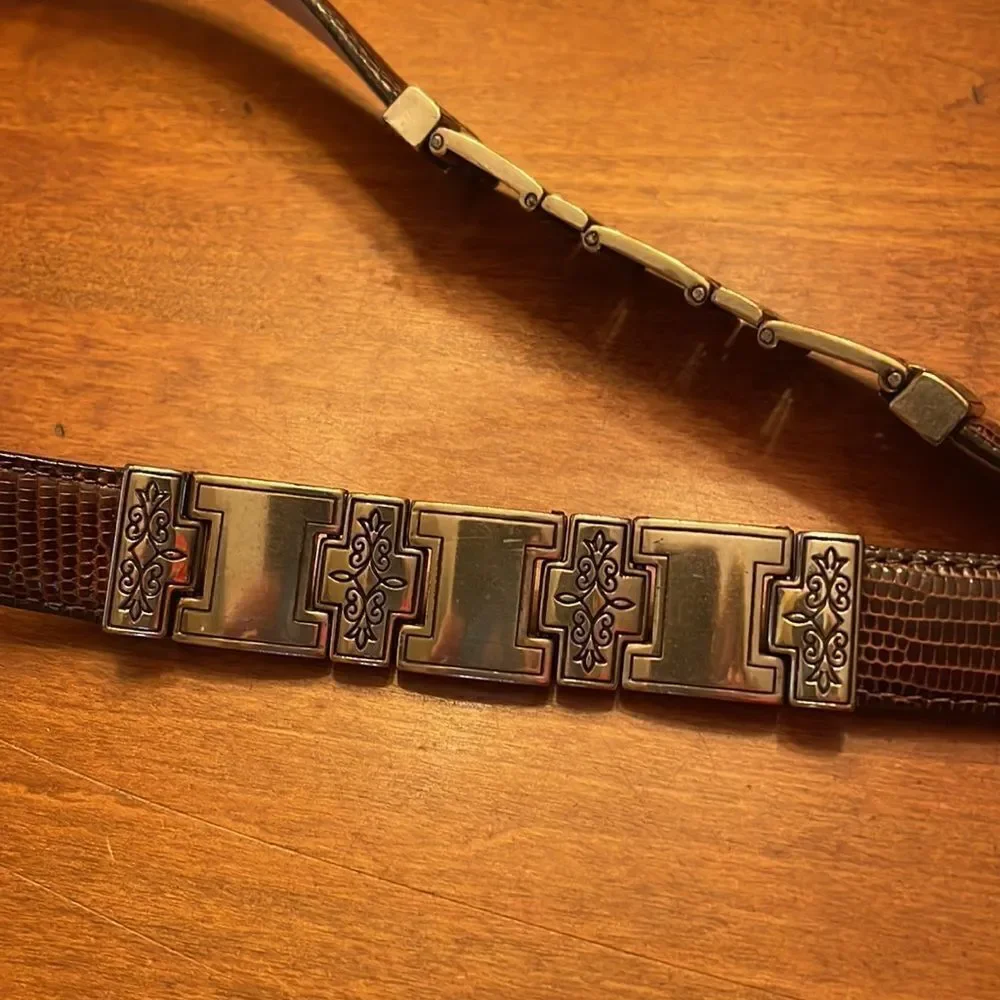 Brighton Brown Snakeskin Leather Belt with Silver Buckle & Metal Links